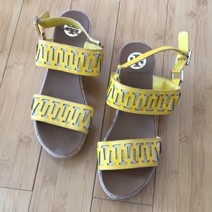 Tory Burch yellow patent sandals
